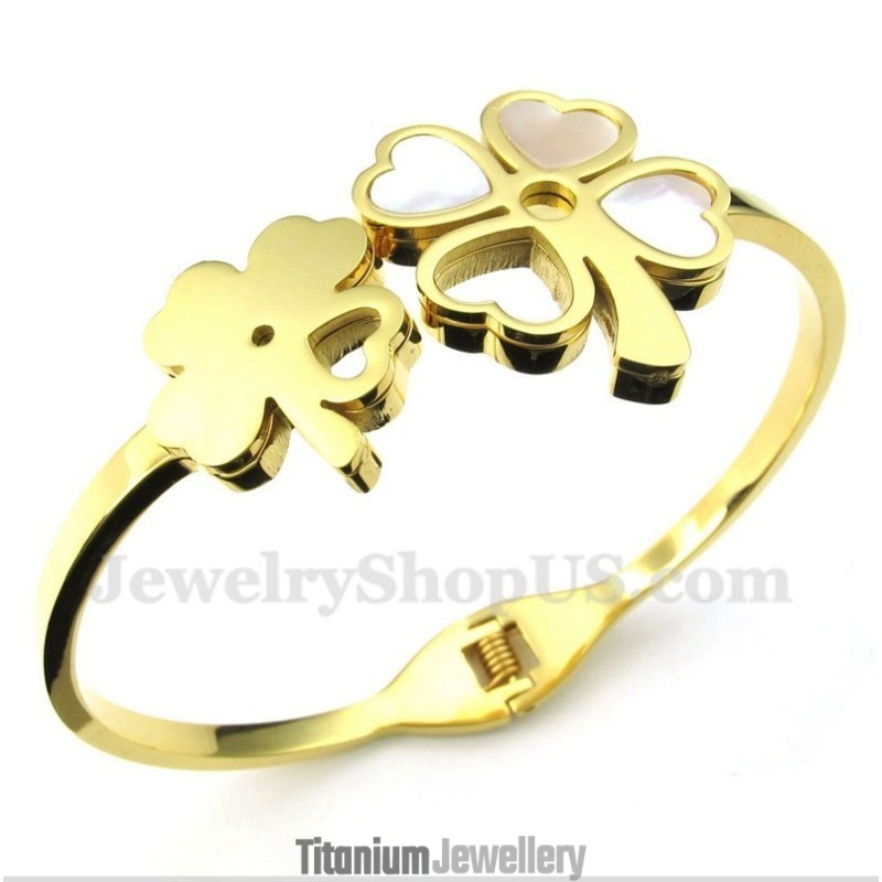 Men's Titanium Gold Clover Bracelet
