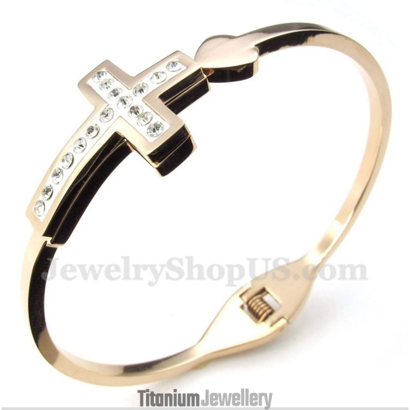 Men's Titanium Rose Gold Cross Bracelet Men's Titanium Rose Gold Cross Bracelet