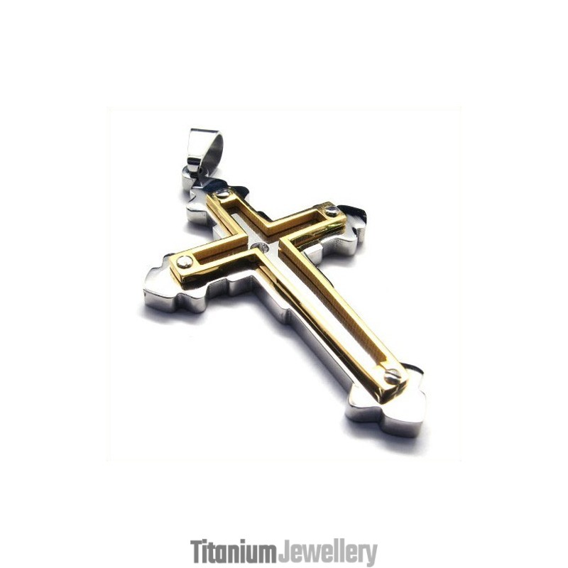 Fashion Titanium Cross Pendant Necklace For Men (Golden)