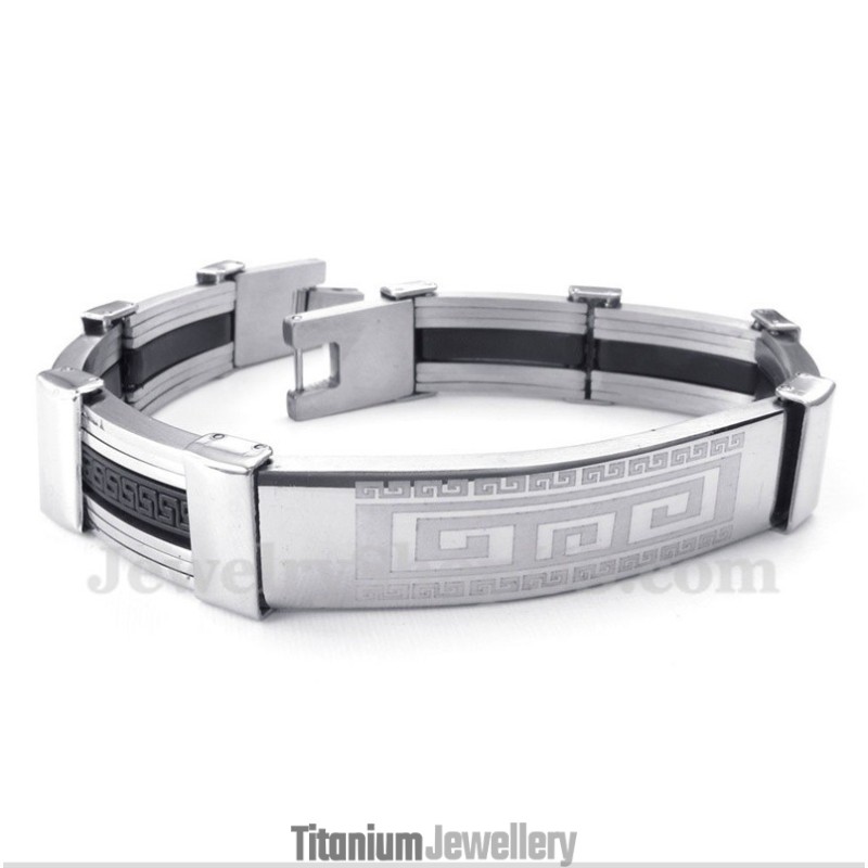 Men's Titanium Rubber Greek Meander Pattern Bracelet