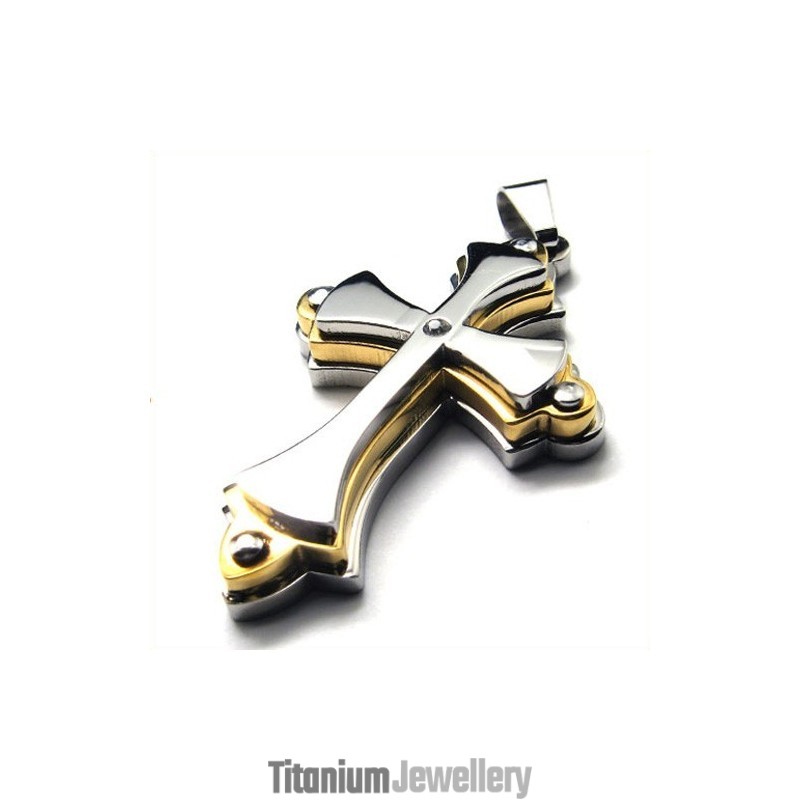 There Layers Cross Titanium Pendant (Golden)