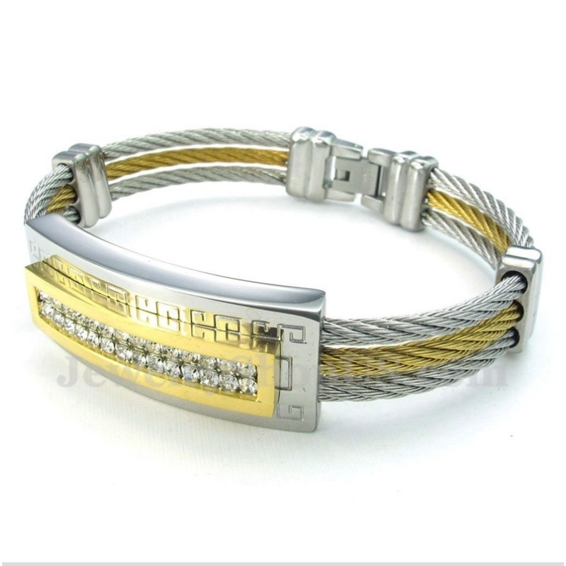 Men's Titanium Greek Meander Pattern Cable Bracelet Men's Titanium Greek Meander Pattern Cable Bracelet