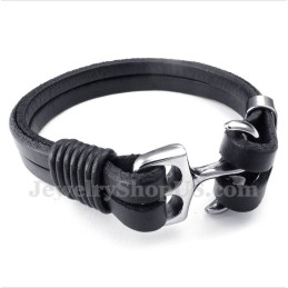 Men's Leather Anchor Bracelet