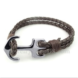 Men's Leather Anchor Bracelet