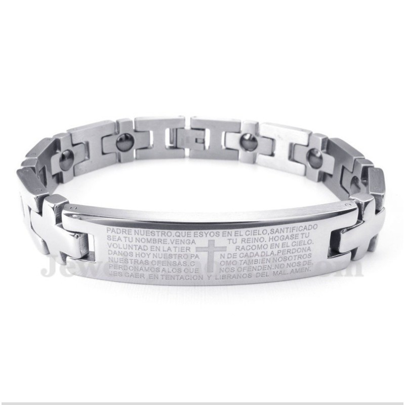 Men's Titanium Cross Bible Verse Magnet Bracelet