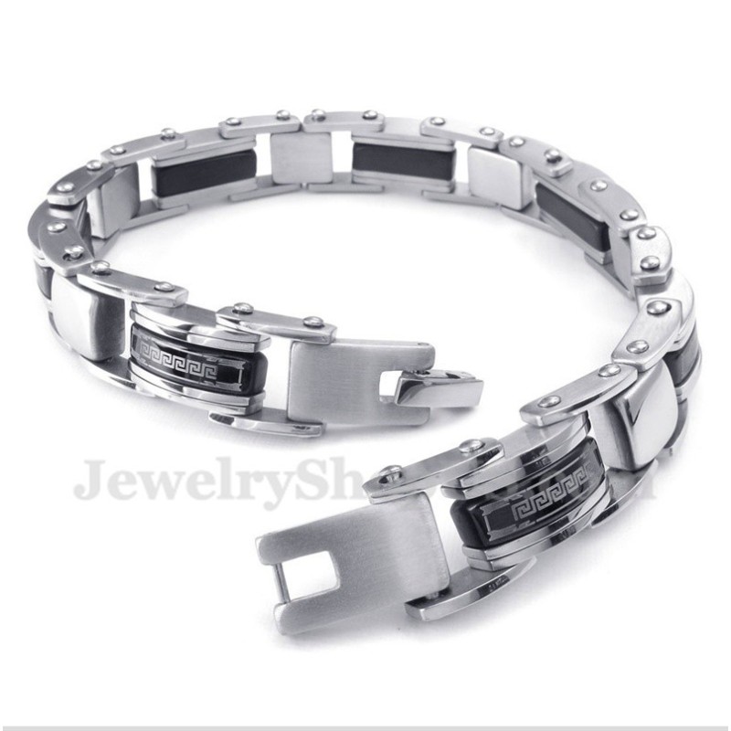 Men's Titanium Black Greek Meander Pattern Bracelet Men's Titanium Black Greek Meander Pattern Bracelet
