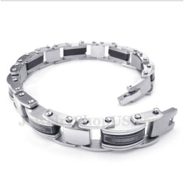 Men's Titanium Black Greek Meander Pattern Bracelet