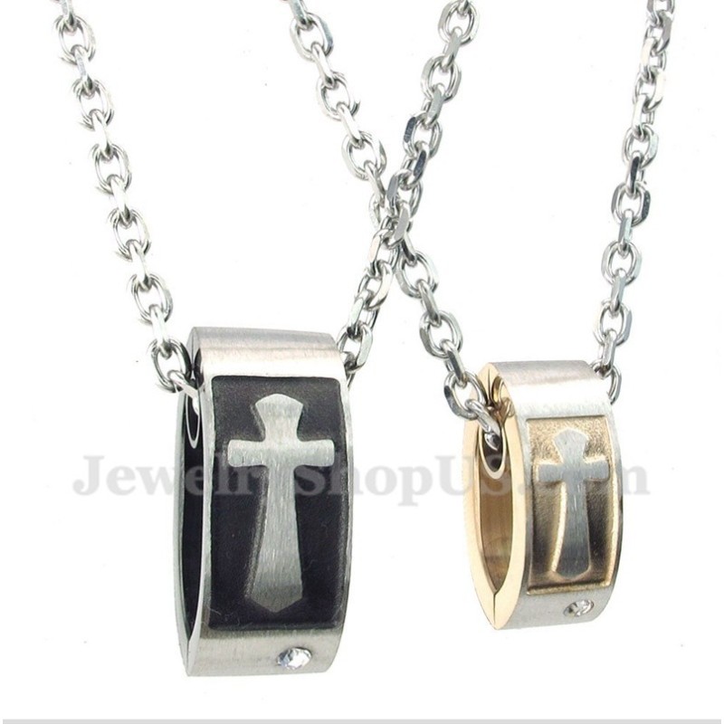 Titanium Cross Couple'S Pendant With Free Chain (One Pair) Titanium Cross Couple'S Pendant With Free Chain (One Pair)