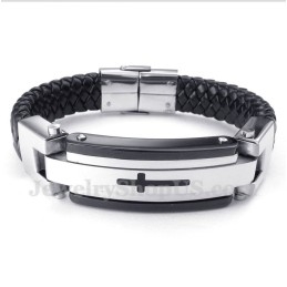 Men's Titanium Cross Leather Bracelet