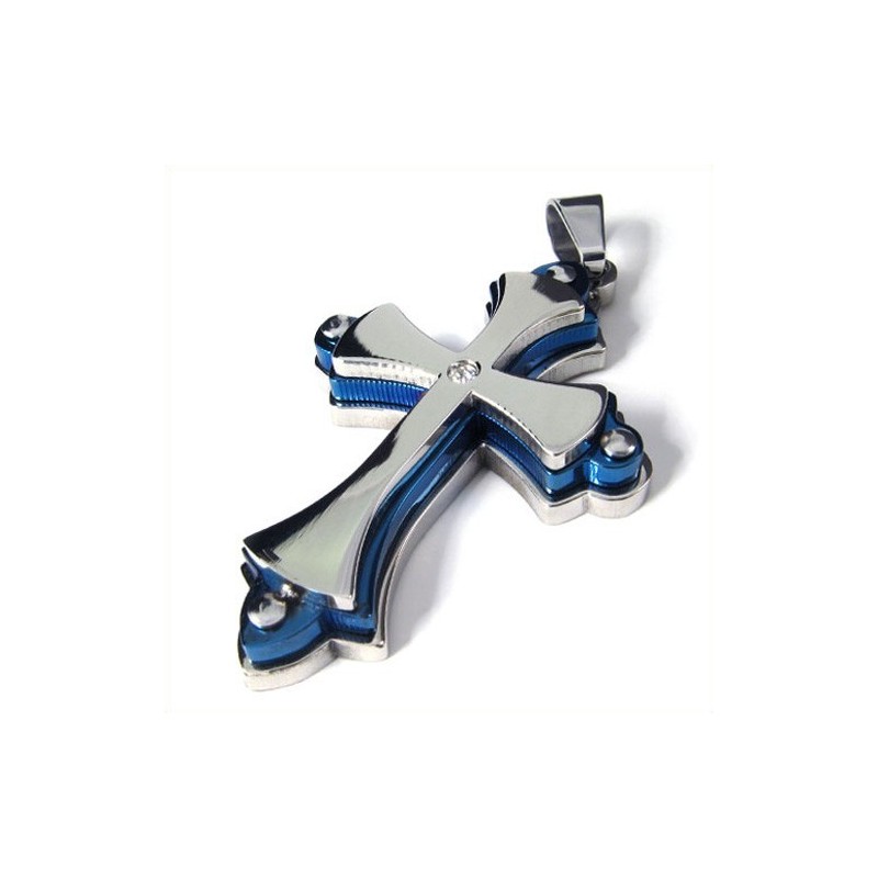 Three Layers Cross Titanium Pendant (Blue) Three Layers Cross Titanium Pendant (Blue)