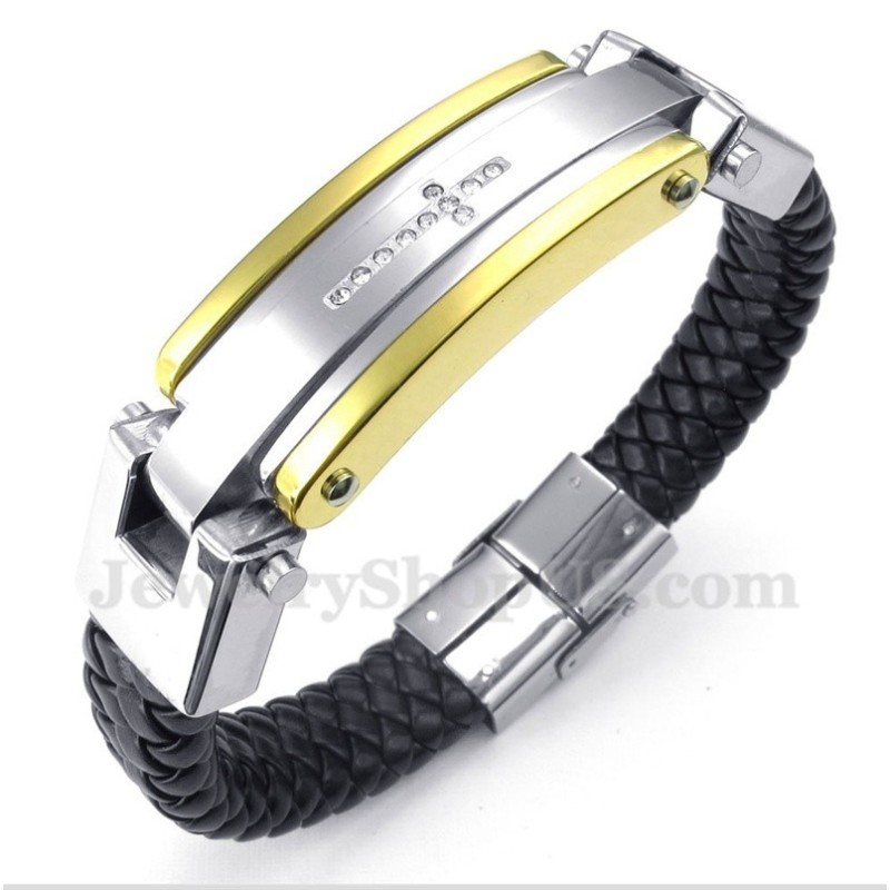 Men's Titanium Diamond Cross Leather Bracelet Men's Titanium Diamond Cross Leather Bracelet