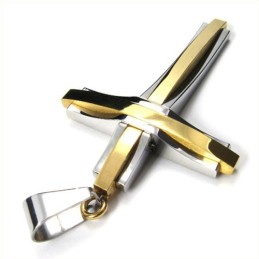 Fashion Ripple Cross Titanium Pendant (Golden)