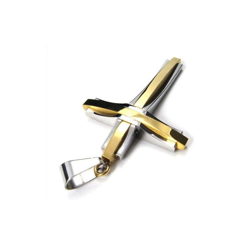 Fashion Ripple Cross Titanium Pendant (Golden)