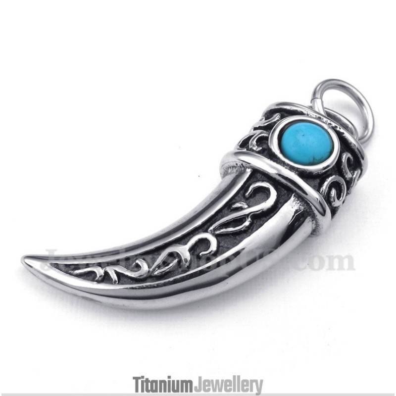 Men's Titanium Casted Horns Green Zircon Pendant With Free Chain