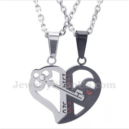Titanium Heart Shaped Lock Couple'S Pendant With Free Chain (One Pair)
