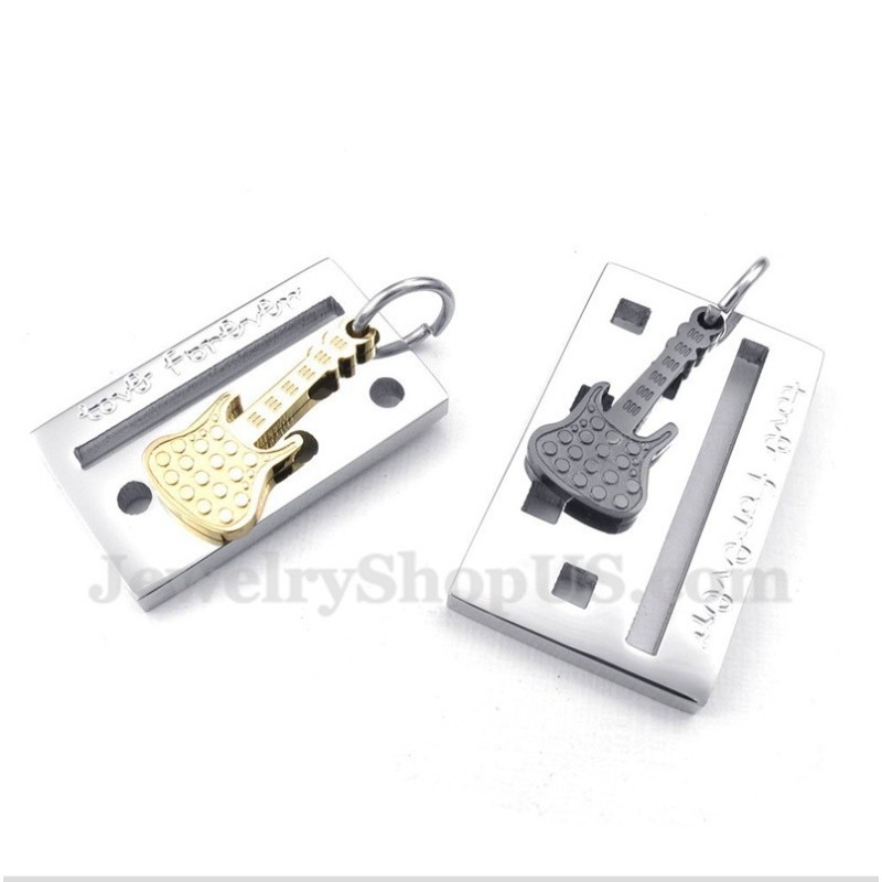 Titanium Guitar Couple'S Pendant With Free Chain (One Pair) Titanium Guitar Couple'S Pendant With Free Chain (One Pair)