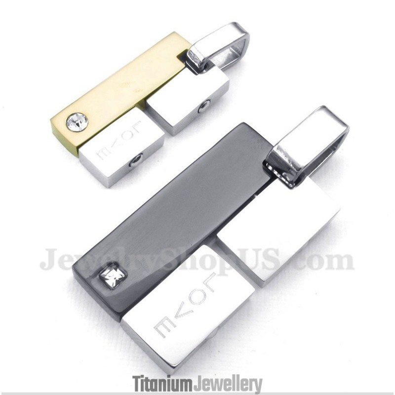 Titanium Love Rectangle Couple'S Pendant With Free Chain (One Pair) Titanium Love Rectangle Couple'S Pendant With Free Chain (One Pair)