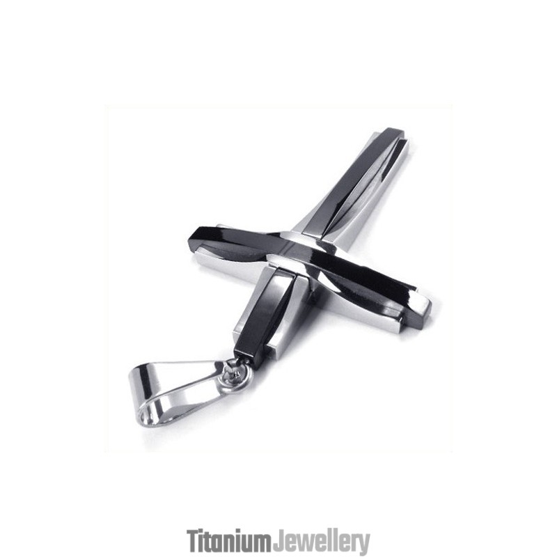 Fashion Ripple Cross Titanium Pendant (Black) Fashion Ripple Cross Titanium Pendant (Black)