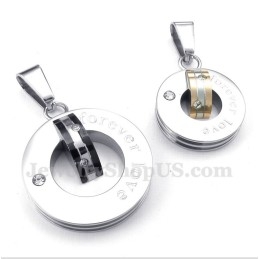 Titanium Diamond Forever Love Round Couple'S Pendant With Free Chain (One Pair)
