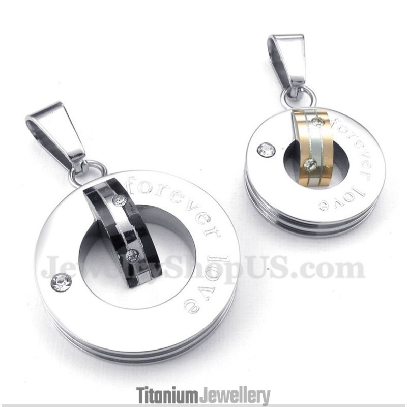 Titanium Diamond Forever Love Round Couple'S Pendant With Free Chain (One Pair) Titanium Diamond Forever Love Round Couple'S Pendant With Free Chain (One Pair)