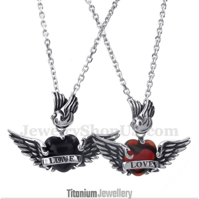 Titanium Love Diamond Wings Couple'S Pendant With Free Chain (One Pair)