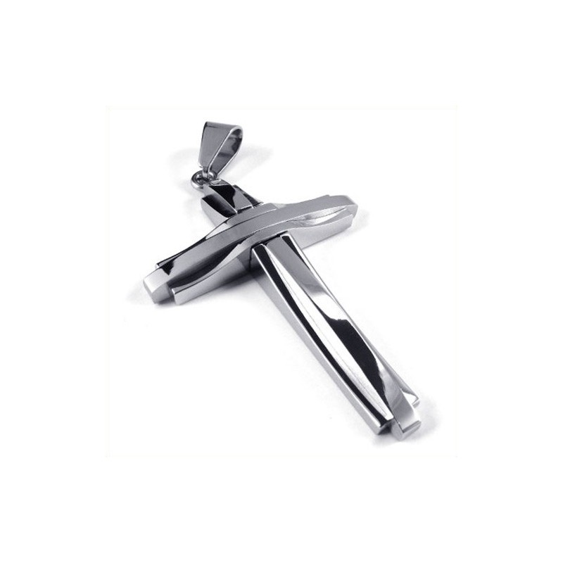 Fashion Ripple Cross Titanium Pendant (Silver)