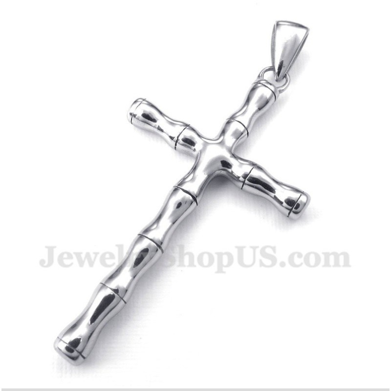 Men's Titanium Bamboo Cross Pendant With Free Chain