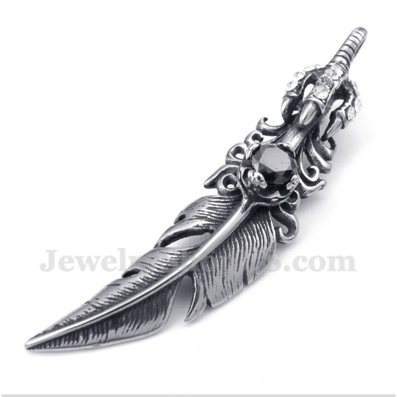 Men's Titanium Black Feather Pendant With Free Chain