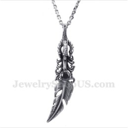 Men's Titanium Black Feather Pendant With Free Chain