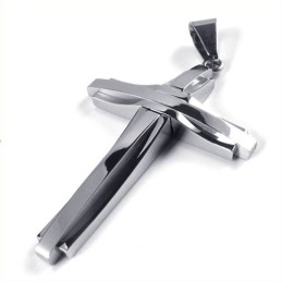 Fashion Ripple Cross Titanium Pendant (Silver)