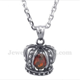 Men's Titanium Red Crystal Crown Pendant With Free Chain