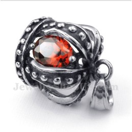 Men's Titanium Red Crystal Crown Pendant With Free Chain