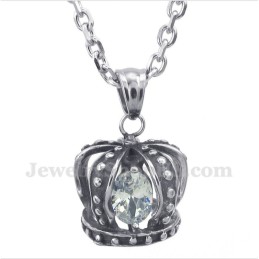 Men's Titanium White Crystal Crown Pendant With Free Chain