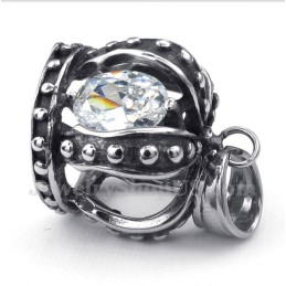 Men's Titanium White Crystal Crown Pendant With Free Chain