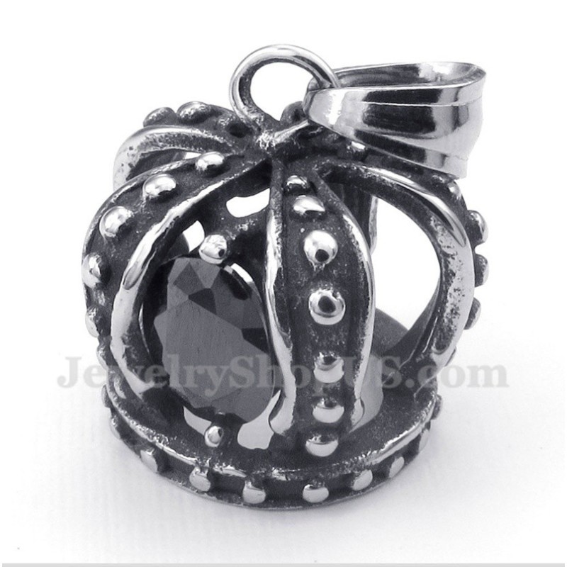 Men's Titanium Black Crystal Crown Pendant With Free Chain Men's Titanium Black Crystal Crown Pendant With Free Chain