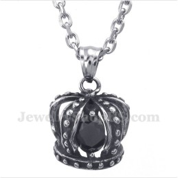 Men's Titanium Black Crystal Crown Pendant With Free Chain