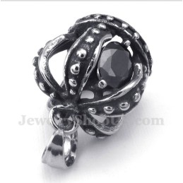 Men's Titanium Black Crystal Crown Pendant With Free Chain