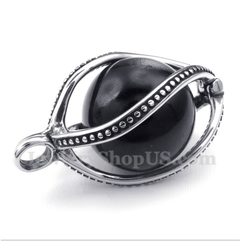 Men's Titanium Black Opal Pendant With Free Chain