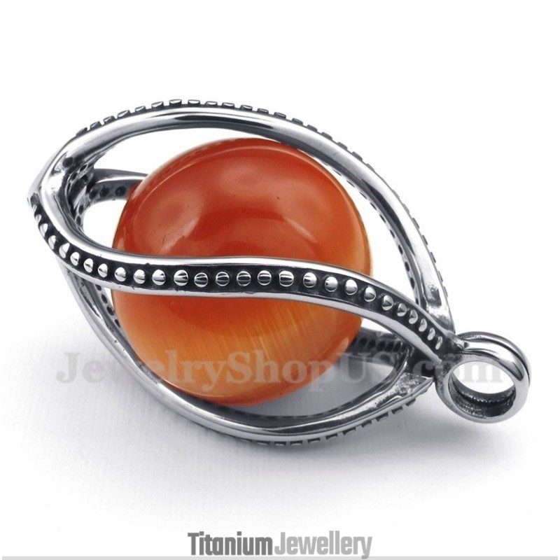 Men's Titanium Red Opal Pendant With Free Chain