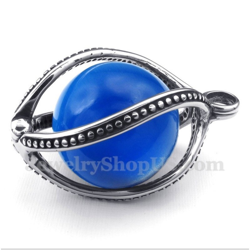 Men's Titanium Blue Opal Pendant With Free Chain