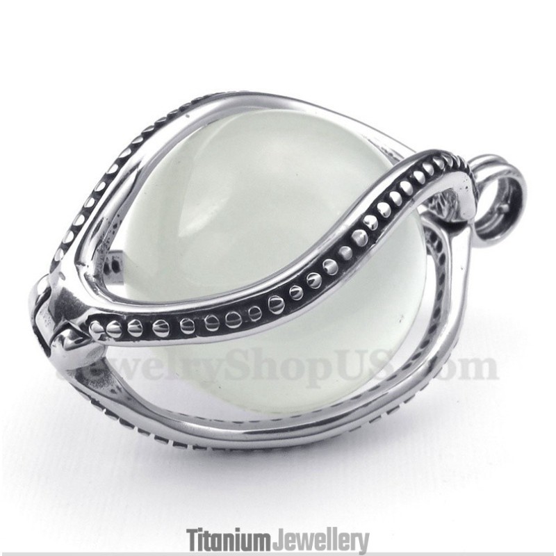 Men's Titanium White Opal Pendant With Free Chain Men's Titanium White Opal Pendant With Free Chain