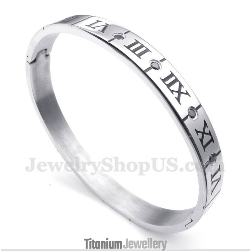 Men's Titanium Diamond Roman Numerals Bracelet