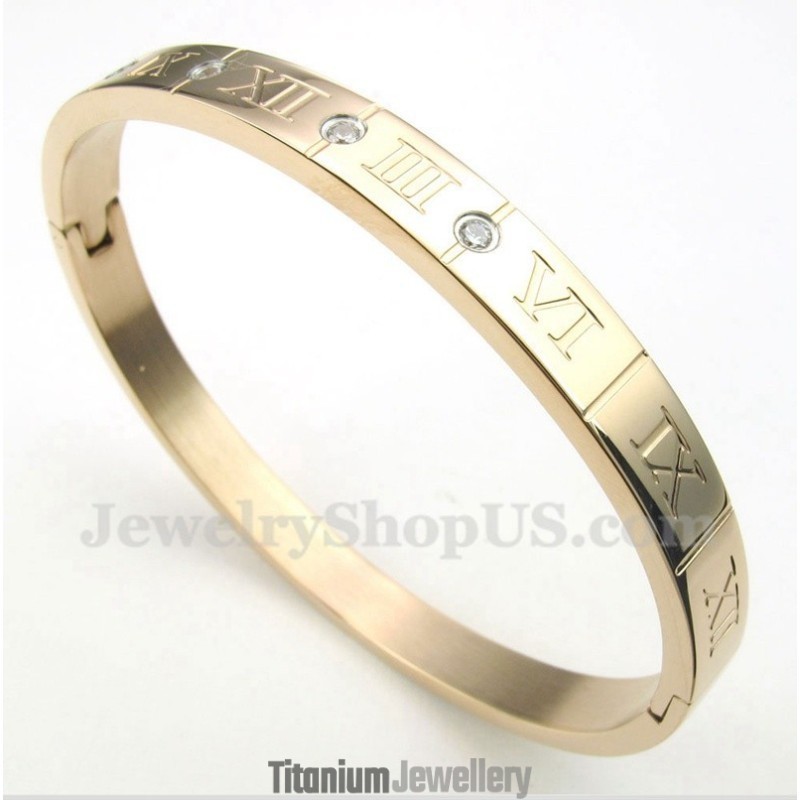 Men's Titanium Diamond Rose Gold Roman Numerals Bracelet