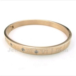Men's Titanium Diamond Rose Gold Roman Numerals Bracelet
