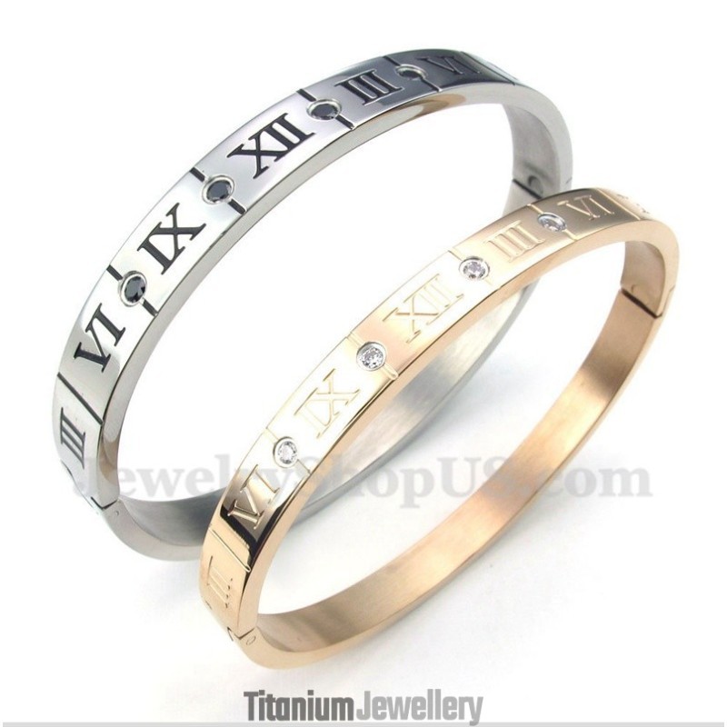 Titanium Diamond Roman Numerals Couple'S Bracelet (One Pair) Titanium Diamond Roman Numerals Couple'S Bracelet (One Pair)