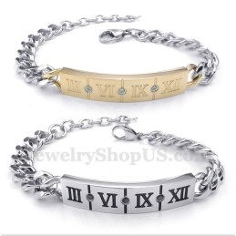 Titanium Roman Numerals Diamond Couple'S Bracelet (One Pair)