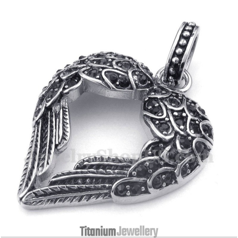 Men's Titanium Diamond Feather Pendant With Free Chain