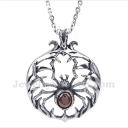 Men's Titanium Red Diamond Spider Pendant With Free Chain