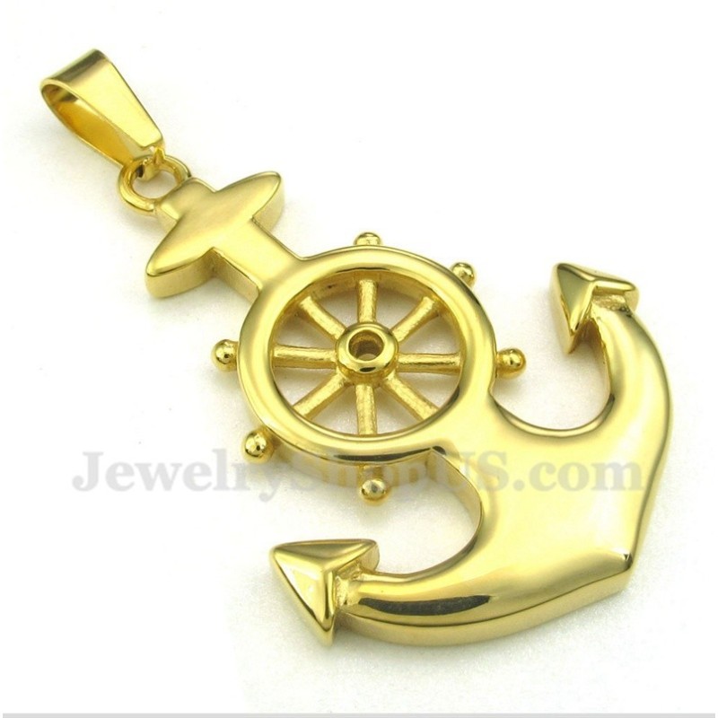 Men's Titanium Gold Rudder Pendant With Free Chain