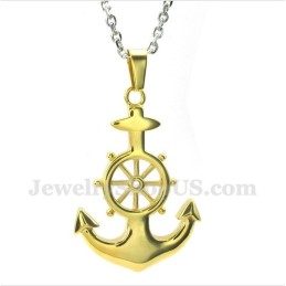 Men's Titanium Gold Rudder Pendant With Free Chain